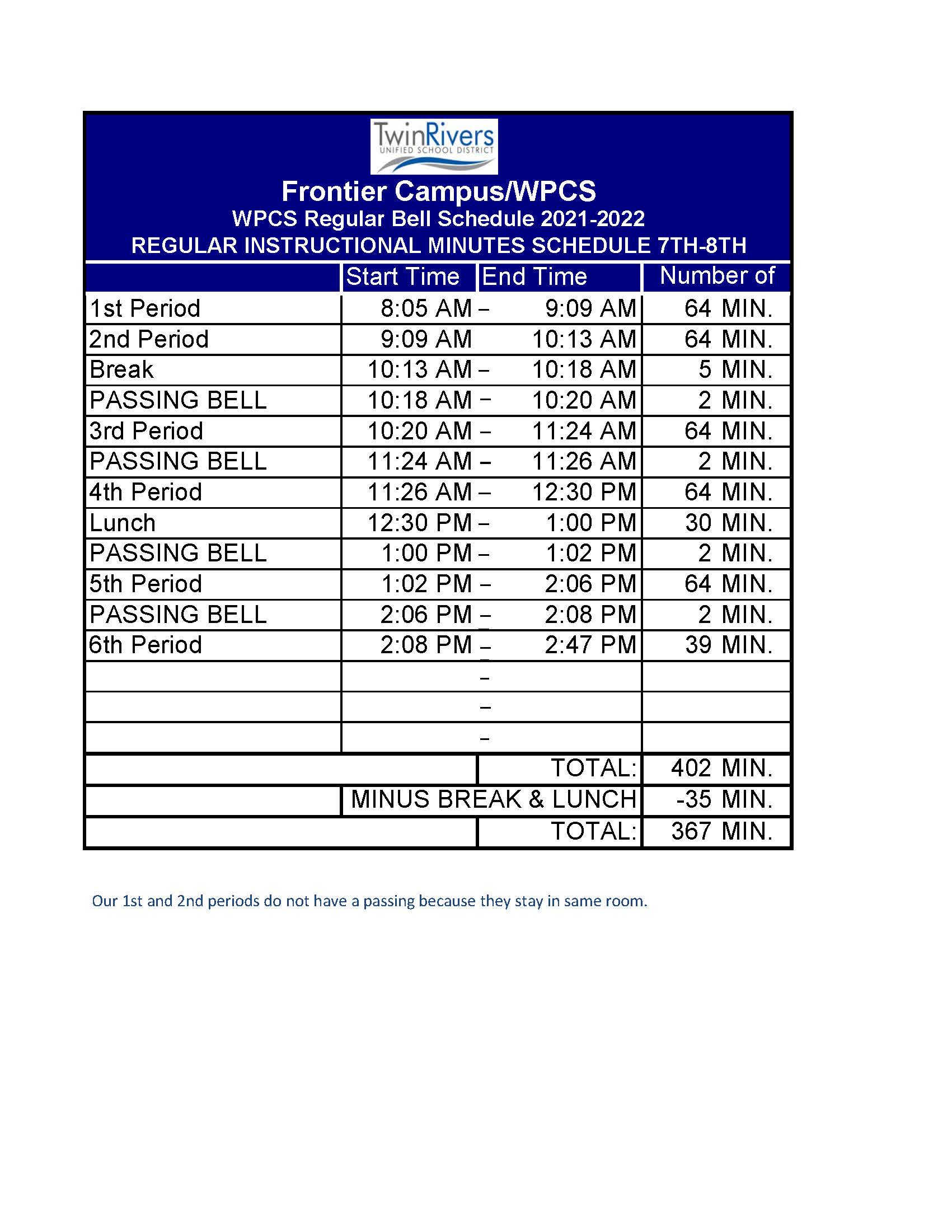 Westside Preparatory Charter WPCS Bell Schedule