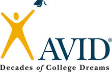 Avid Logo, Text reads: AVID Decades of College Dreams