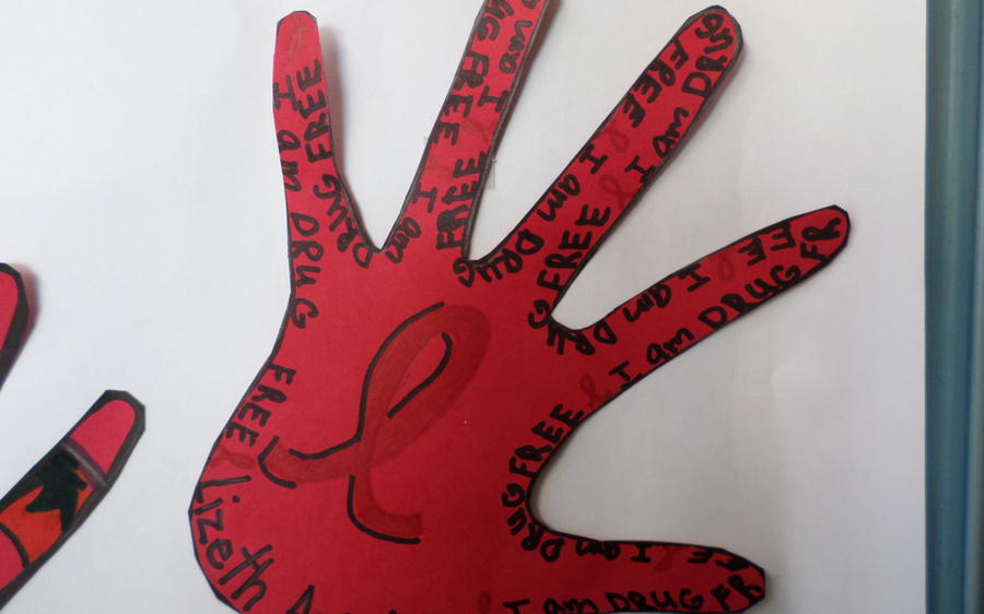 close up of a hand texdt reads: I am drug free I am drug free, I am drug free